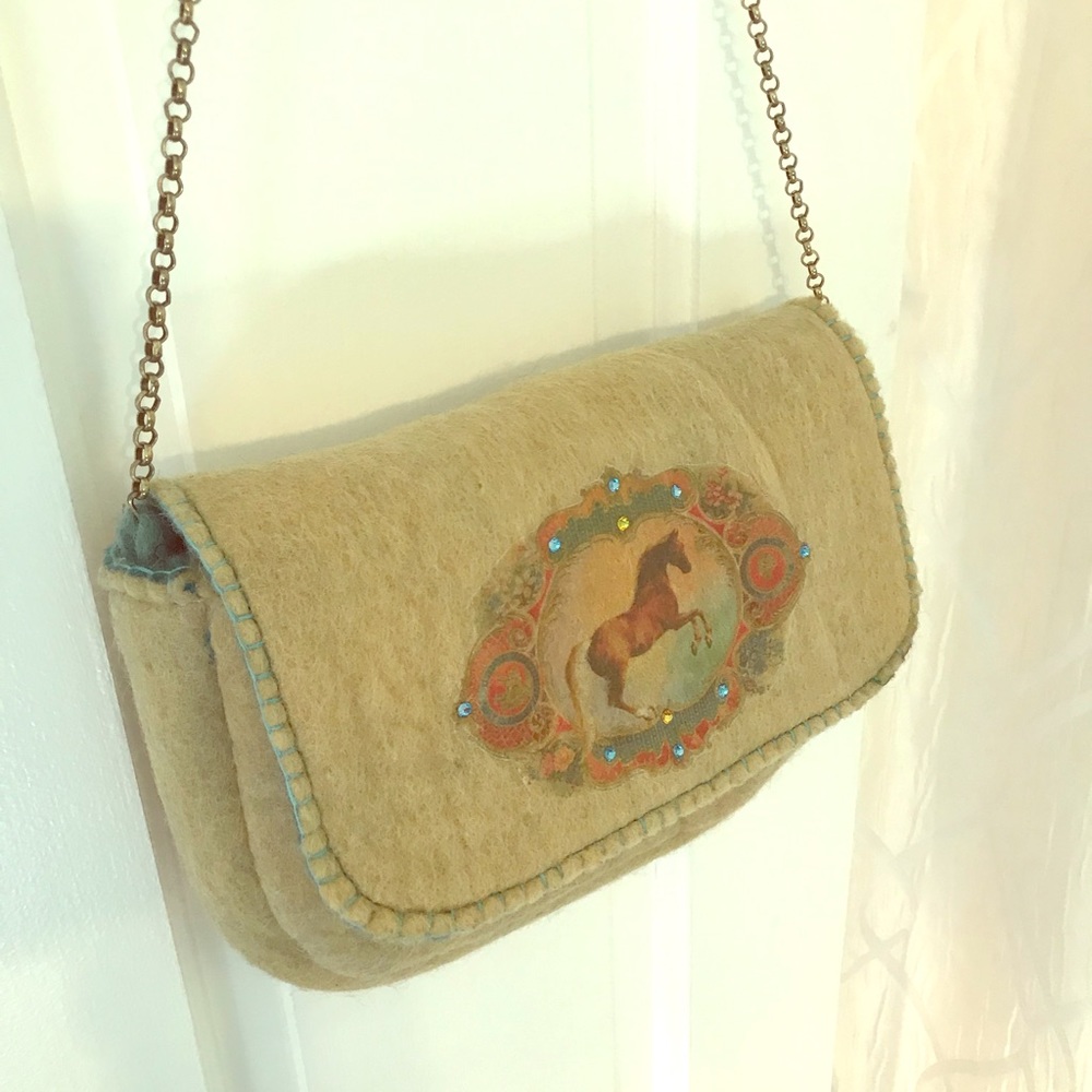 Felted Equestrian motif purse